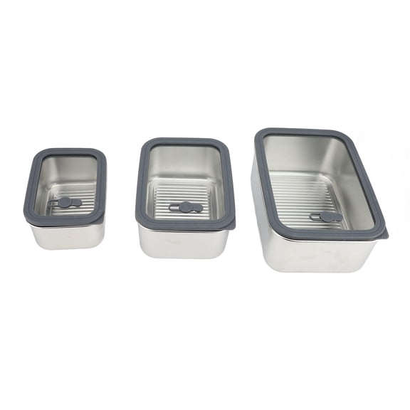 BOKYAN 3Pack 304 Stainless Steel Food Prep Containers with Airtight Glass Lids 650ml, 1300ml & 2300ml, EcoFriendly Kitchen Storage