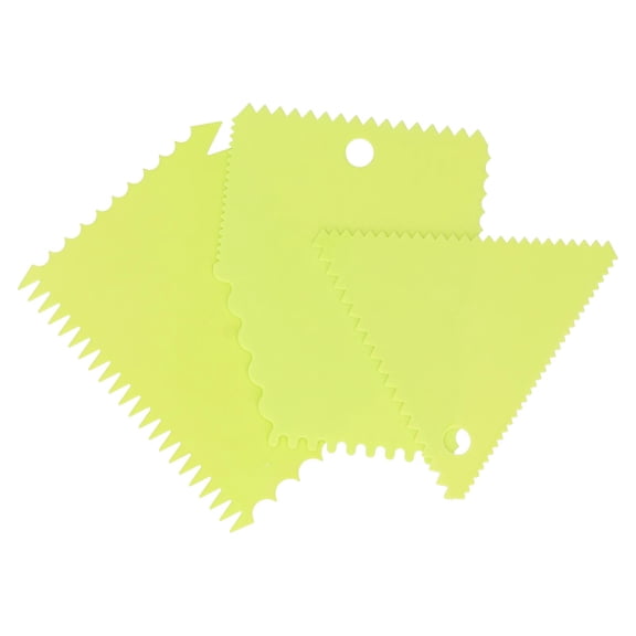 BOKYAN 3-Piece Cake Cream Scraper Set, Plastic Pastry Cutters with Irregular Teeth Edge, DIY Baking Smoother Tool for Fondant and Buttercream Icing, Green (4.7 inches / 12 cm length)