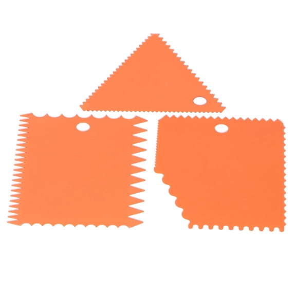 BOKYAN 3-Piece Cake Cream Scraper Set, Plastic Pastry Cutters with Irregular Teeth Edge, DIY Baking Smoother Tool for Fondant and Buttercream Icing, Orange (4.7 inches / 12 cm length)