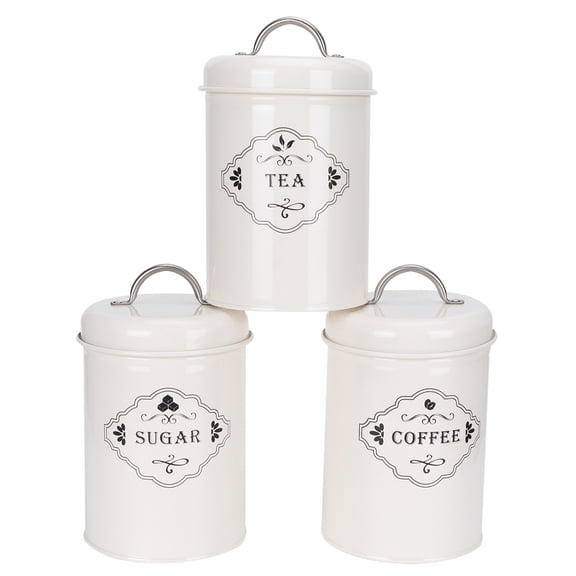 BOKYAN 3-Piece Kitchen Storage Jars Set, Sugar Coffee Tea Canisters Heavy Duty Iron Food Sealed Storage Containers, Creamy White (11x19 cm / 4.3x7.5 inches)