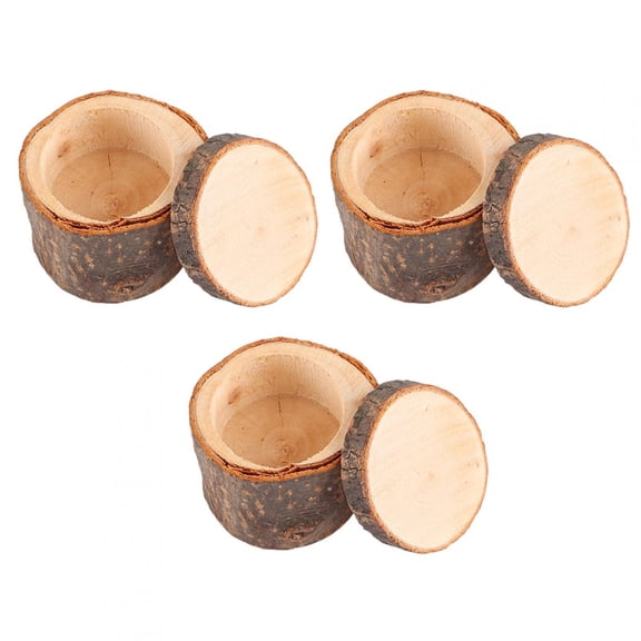 BOKYAN 3-Piece Rustic Wooden Ring Box Set DIY Unfinished Wood Jewelry Holder Container Case for Wedding Ceremony Valentine's Day Anniversary Proposals