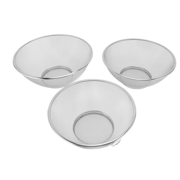 BOKYAN 3Piece Stainless Steel Mesh Colander Set  8.7in, 9.4in, 10.2in Baskets for Straining, Draining, Rinsing Rice, Pasta & Produce