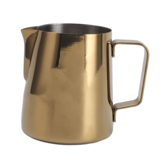 BOKYAN 304 Stainless Steel 380ml Milk Frothing Pitcher with Handle Large Capacity, Gold Glossy, Precision Spout for Coffee & Milk Tea