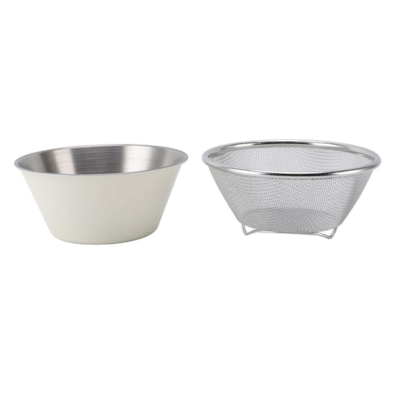 BOKYAN 304 Stainless Steel Colander & Mixing Bowl Set – Microporous Strainer, Portable Kitchen Bowl for Rice, Pasta, Fruits, Eggs, and More