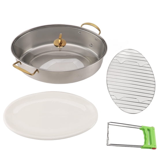 BOKYAN 304 Stainless Steel Oval Fish Steamer with Rack, Ceramic Pan, Chuck SingleLayer Thickened, HeatResistant, Large Capacity Cooking Pot