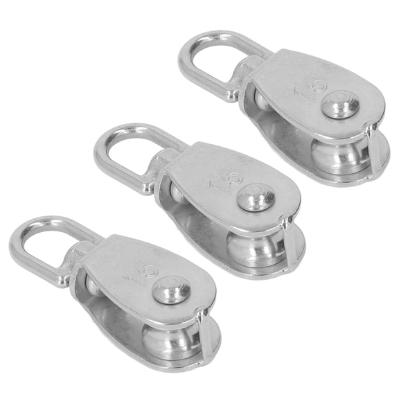 BOKYAN 3PCS Single Pulley Block 35kg / 77.2lb Load Capacity Stainless Steel M15 Hanging Wire Towing Wheel for Fitness and Lifting