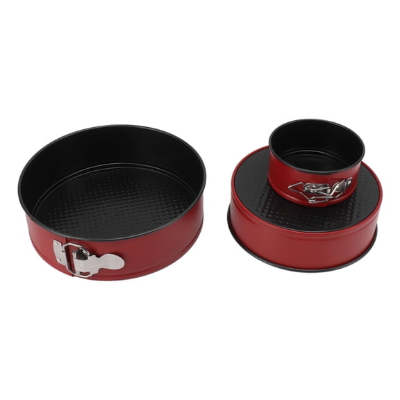 BOKYAN 3Pcs Springform Cake Pan Set Heavy Duty Non-Stick Thick Carbon Steel Round Baking Pans Leakproof Bakeware Set for Perfect Cheesecakes and Tiered Desserts (Red, 4.3in, 7.3in, 9.0in)