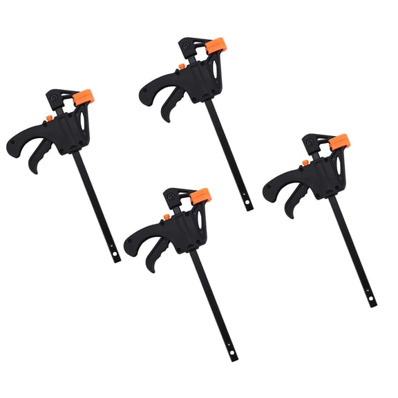BOKYAN 4-Piece 4-Inch Woodworking Bar F Clamps Set, Quick Ratchet Release Squeeze Trigger Clip Grip, Heavy Duty DIY Hand Tool Kit for Furniture Manufacturing and Packaging (10 cm)