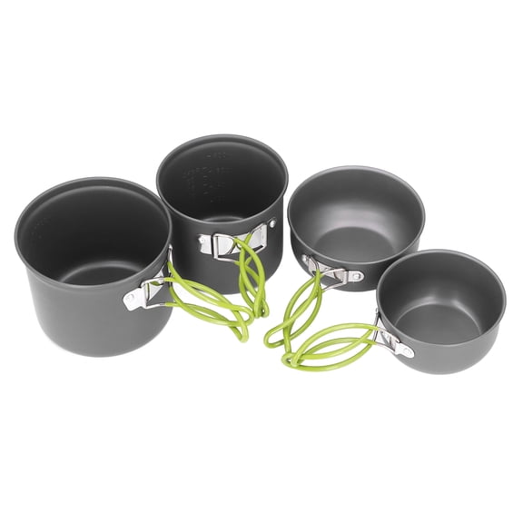 BOKYAN 4-Piece Camping Pot Kit Multi-Layer Anti Scalding Cookware Mess Kit with Folding Handle for Hiking Outdoor Silver