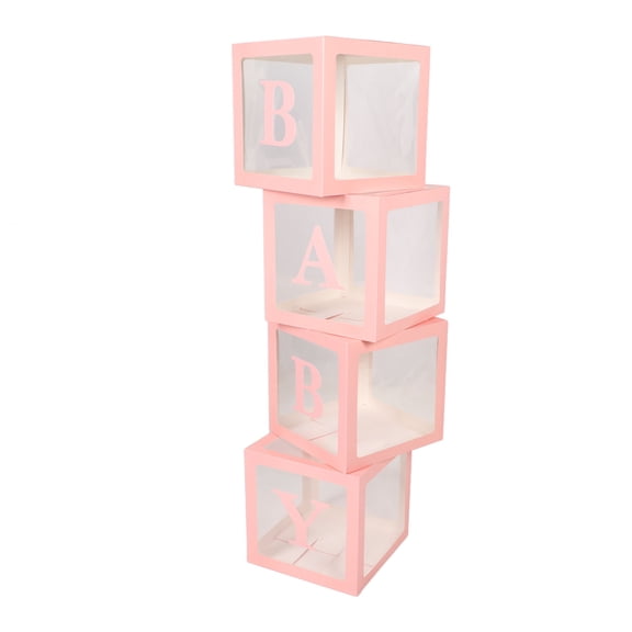 BOKYAN 4 Pieces Pink Transparent Balloon Box Set with Letters, Elegant Party Decoration Kits for Baby Shower, Wedding Proposal, and Birthday Celebrations