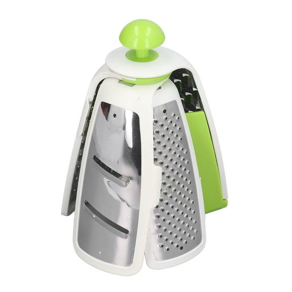 BOKYAN 4-in-1 Multifunctional Stainless Steel Portable Vegetable Cutter and Veggie Chopper with Storage Box, Manual Food Slicer and Dicer Kitchen Gadget Set, Green Edition (9.45 in / 24 cm Length)