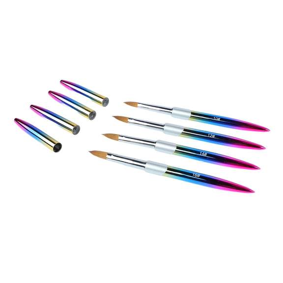 BOKYAN 4pcs Nail Art Brush Set Aluminum Tube Ergonomic Handle Firm Flexible Soft Synthetic Hair Nail Extension Gel Brush Kits for Home Salon DIY Manicure Tool (8.27 inches / 21 cm)