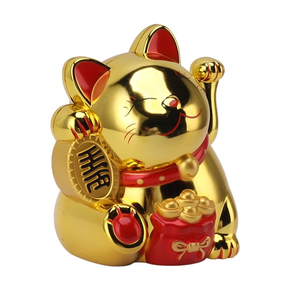 BOKYAN 5.5-inch Electric Waving Arm Fortune Cat Cute Plastic Lucky Wealth Cat Ornaments for Cashier Desk Window Car Dashboard Home Decor Housewarming Gift Golden