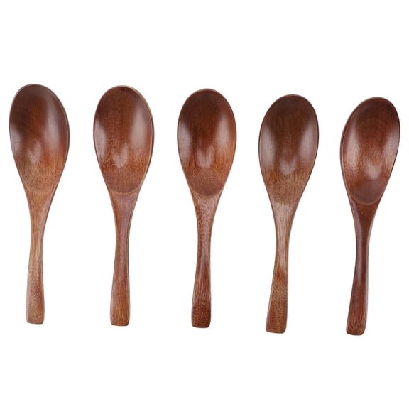BOKYAN 5Pack HandCrafted 6Inch JapaneseStyle Wooden Soup Spoons LongHandle Coffee, Tea & Cocktail Stirring Utensils