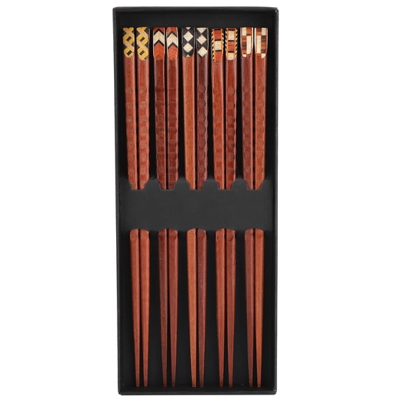 BOKYAN 5 Pairs Natural Wood Chopsticks Set Hand Carved Reusable Japanese Style Tableware Gift Box (8.9 inches / 22.5 cm)