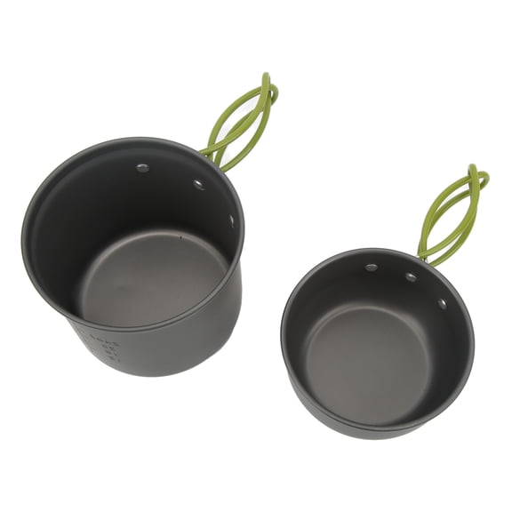 BOKYAN 5-Piece Outdoor Cookware Mess Kit Portable Aluminum Camping Cooking Set for Hiking Backpacking Survival, Lightweight Stove & Pot Combo, Green Handle (6.69 inches / 17 cm)