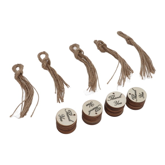 BOKYAN 50 Sets Wood Thank You Tag Wooden Gift Card Label with Hemp Rope for Wedding Party DIY Crafts, 5.51 inches / 14 cm