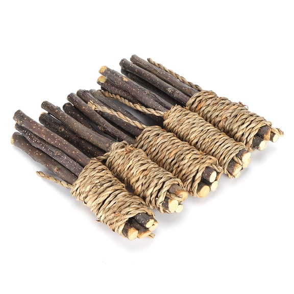 BOKYAN 5PCS Apple Wood Sticks Pet Chew Toys Teeth Cleaner Dental Care Molar Stick for Parrot Rabbit Hamster Small Animals Natural Grass Rope Chewable Twigs 6.3 inches / 16 cm Long