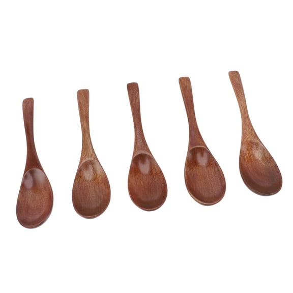 BOKYAN 5Pcs Handmade Japanese Style Wooden Soup Spoons 6 Inch Long (15.5 cm) Wooden Spoons for Coffee Tea Drinks Tableware Stirring Mixing Cooking Eco-Friendly Natural Wood Kitchen Utensils Set
