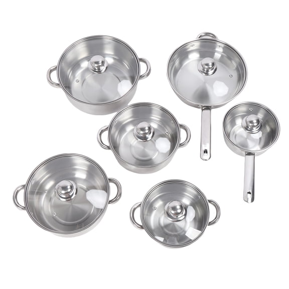 BOKYAN 6 Pcs Stainless Steel Pots and Pans Set Even Heating Thickened Easy to Clean Cookware Set
