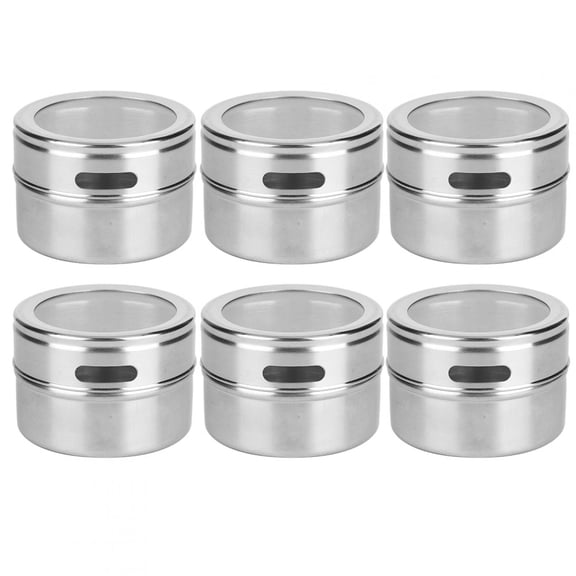 BOKYAN 6 Pcs Stainless Steel Seasoning Box Spice Tank Jars Pepper Condiment Storage Containers Kitchen Organizer Spice Tins for Salt Sugar and Spices