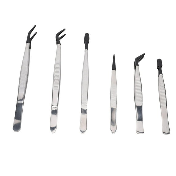 BOKYAN 6‑Piece Stainless Steel Tweezers Set – Rubber‑Wrapped, Multifunctional False‑Eyelash & Stamp Collection Tool