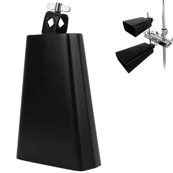 BOKYAN 7 Inch / 17.8 cm Black Metal Cowbell Cattle Bell Handheld Percussion Musical Instrument Tool for Drum Sets, Live Bands, and Sporting Events Rhythm Making