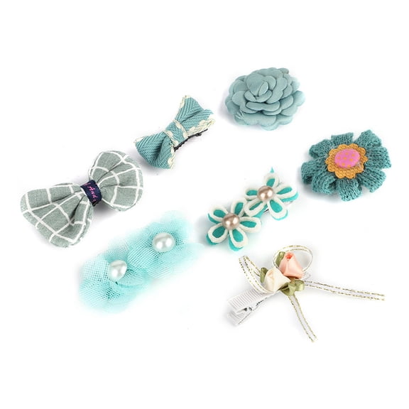 BOKYAN 7PCS Exquisite Compact Gift Box Pet Hair Clip Hairpin Headwear Accessories Set for Small Dogs and Cats Cute Durable Cloth Bows Styling Grooming Accessories (7.09x3.15x0.79 in / 18x8x2 cm)