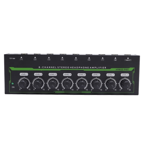 BOKYAN 8 Channel Headphone Amplifier 8 Outputs 1 Input Stereo Earphone Amp with RGB Light Independent Volume Control US Plug (7.76 inches / 19.7 cm)