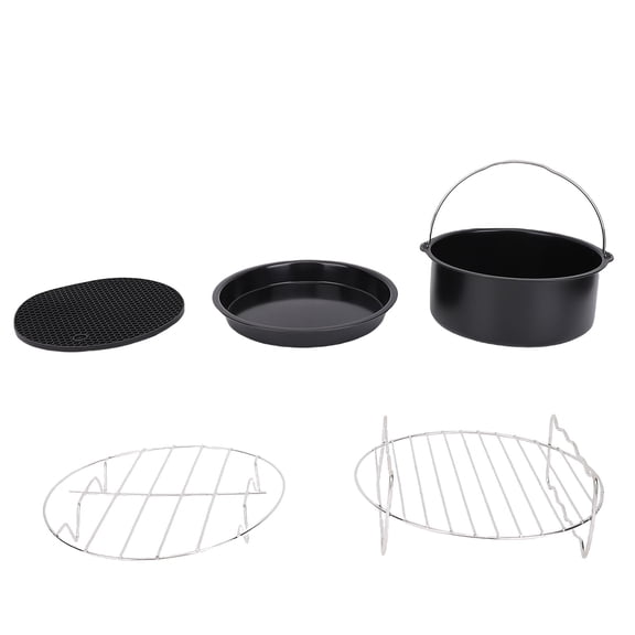 BOKYAN 8-Inch Fryer Accessories Set 6-Piece Kit, Includes 304 Stainless Steel Cake Pan, Pizza Pan, Skewer Rack, Grill Rack and Silicone Mat for 8 Inch Fryers (7.72 in / 19.6 cm)
