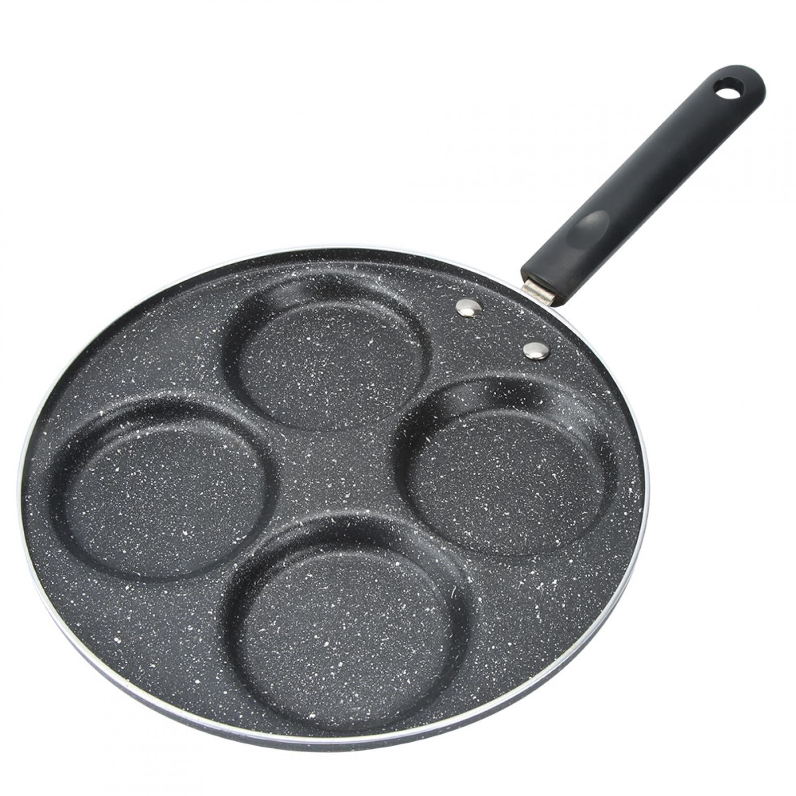 BOKYAN 9.5-Inch / 24 cm Black Nonstick Aluminum 4-Hole Frying Pan for Fried Eggs Pancakes & Burgers, Easy Clean Skillet with Heat Resistant Plastic Handle, Gas & Ceramic Stove Compatible Cooking Tool