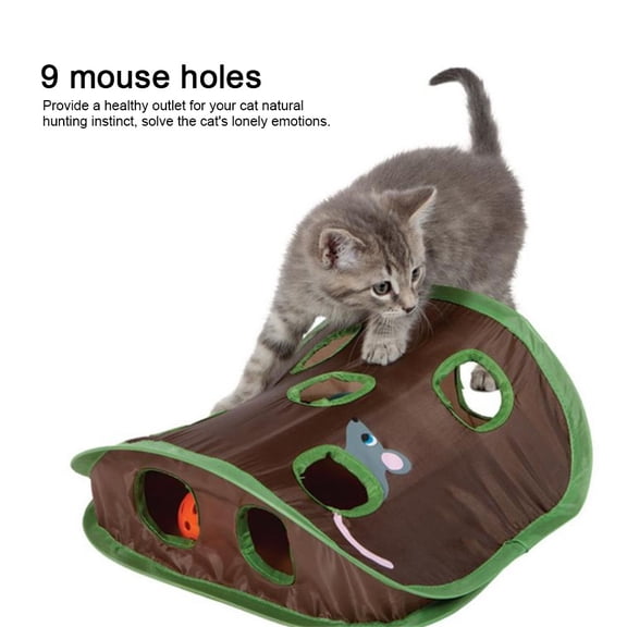 BOKYAN 9-Hole Mouse Hunt Interactive Cat Toy Foldable Intelligence Training Puzzle with Bell and Feathers, Mental Stimulation & Exercise for Indoor Cats, Multisurface, Assorted Colors (5.5 in/14 cm)