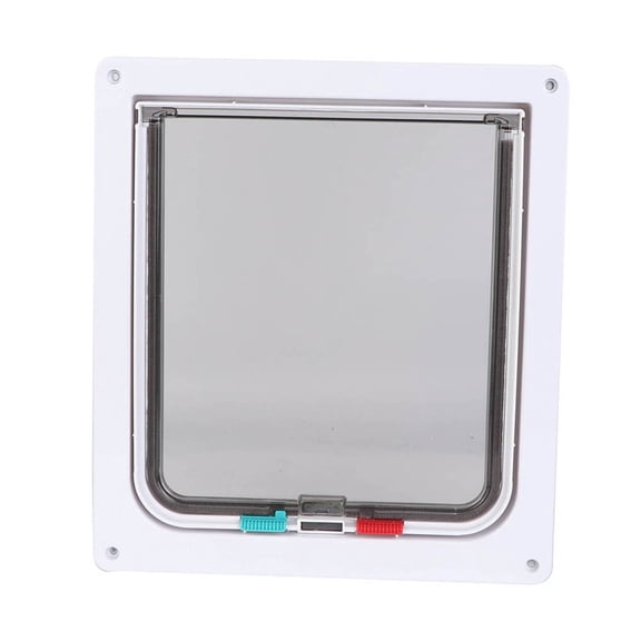 BOKYAN ABS Acrylic Pet Cats Screen Door Window Lockable Waterproof Medium Cat Flap, Switch Control Pet Door Entry, Extra Large Size, White Finish, Ideal For Home Setup