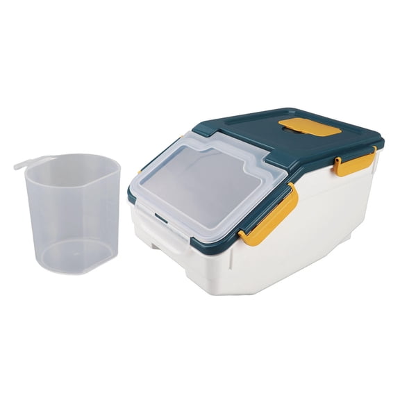 BOKYAN Airtight Rice & Grain Storage Bin MoistureProof, Thick PP, 11lb Capacity, Deep Blue, MultiUse Kitchen Container