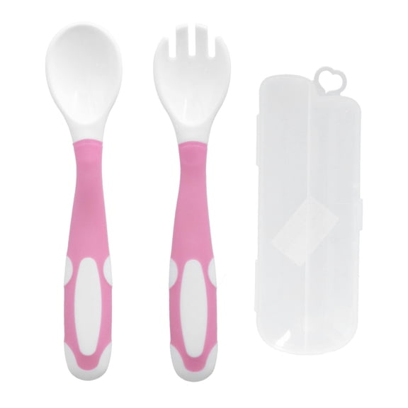 BOKYAN Baby Training Fork & Spoon Set – Soft, Rounded‑Tip Utensils for 360° Forward Bending, Easy UV Clean, Perfect for Toddler Self‑Feeding