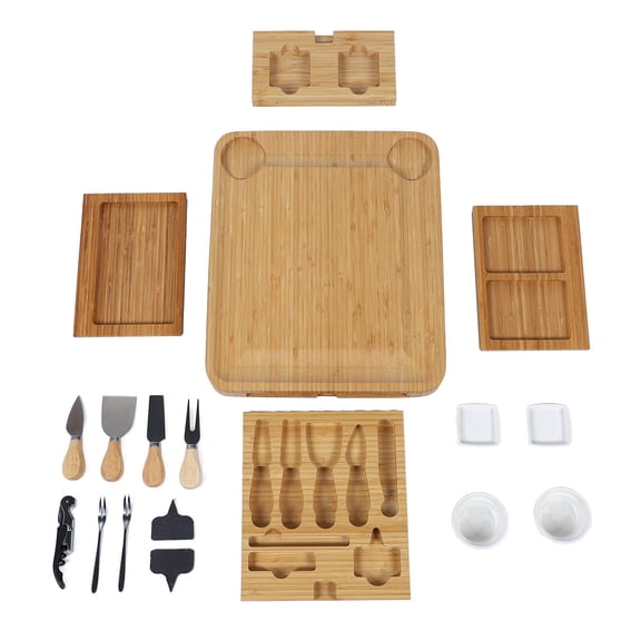 BOKYAN Bamboo Charcuterie Set  4Drawer Cheese & Bread Platter, KnifeFriendly, Durable & EcoSafe Serving Board