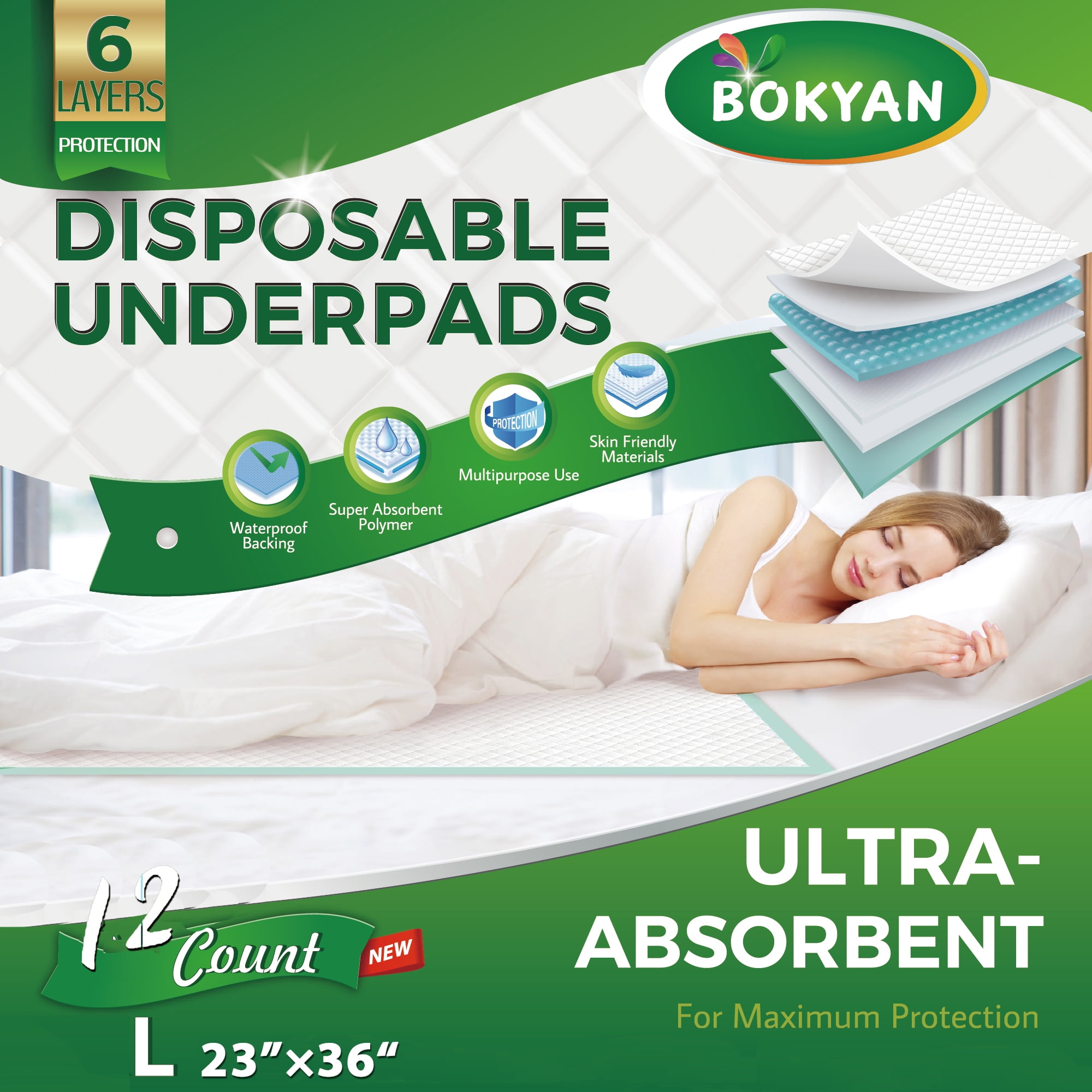 BOKYAN Bed Pads for Incontinence Disposable, 23 x 36 Waterproof