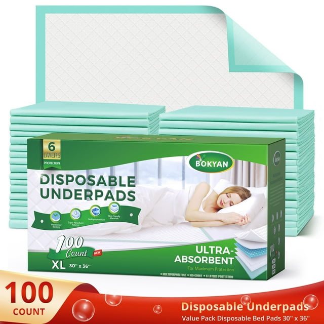 BOKYAN XL Super Absorbent Bed Pads for Incontinence, 30x36 Waterproof