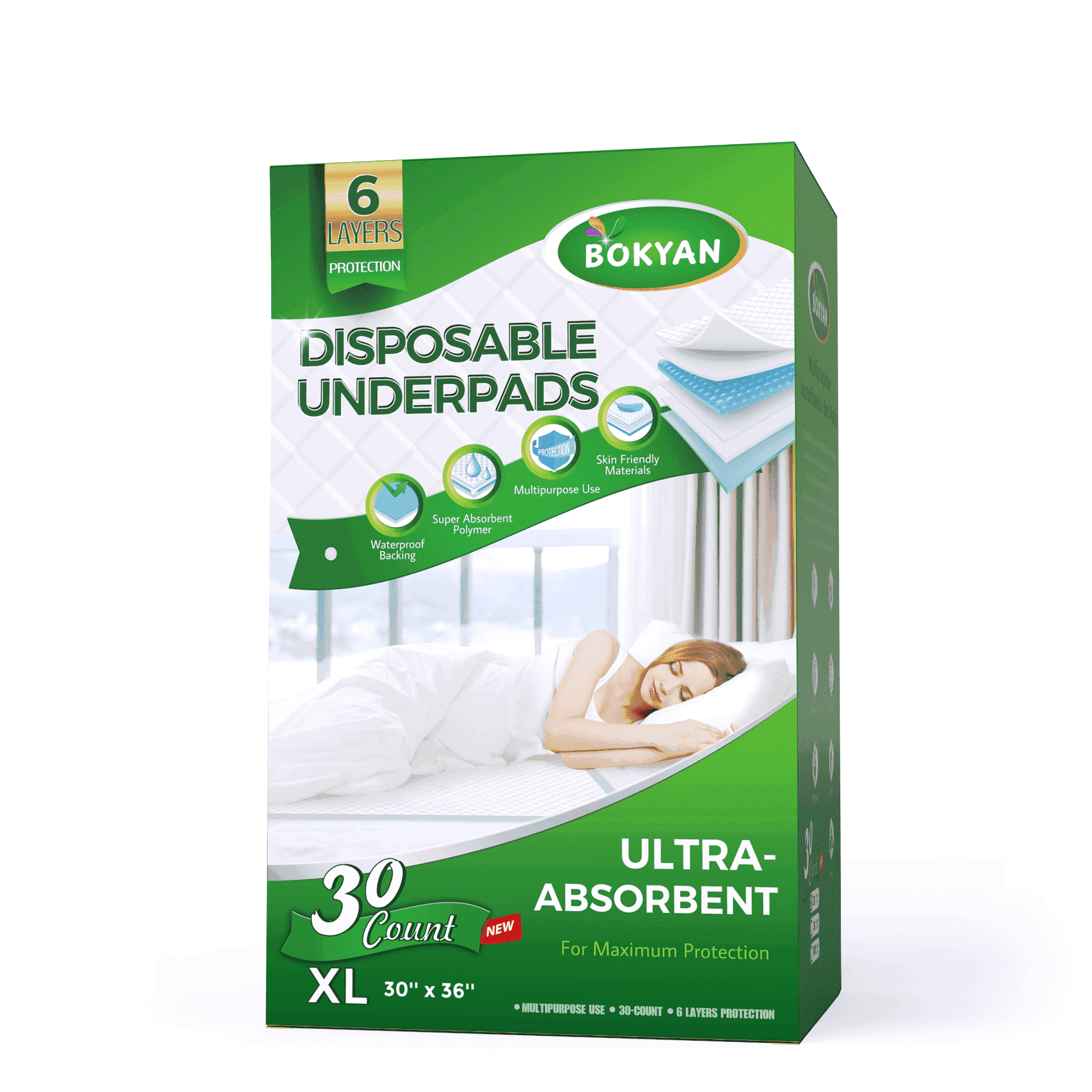 BOKYAN Bed Pads for Incontinence Disposable,30'' x 36'' Ultra Absorbent Chucks Underpads XL 30 Count