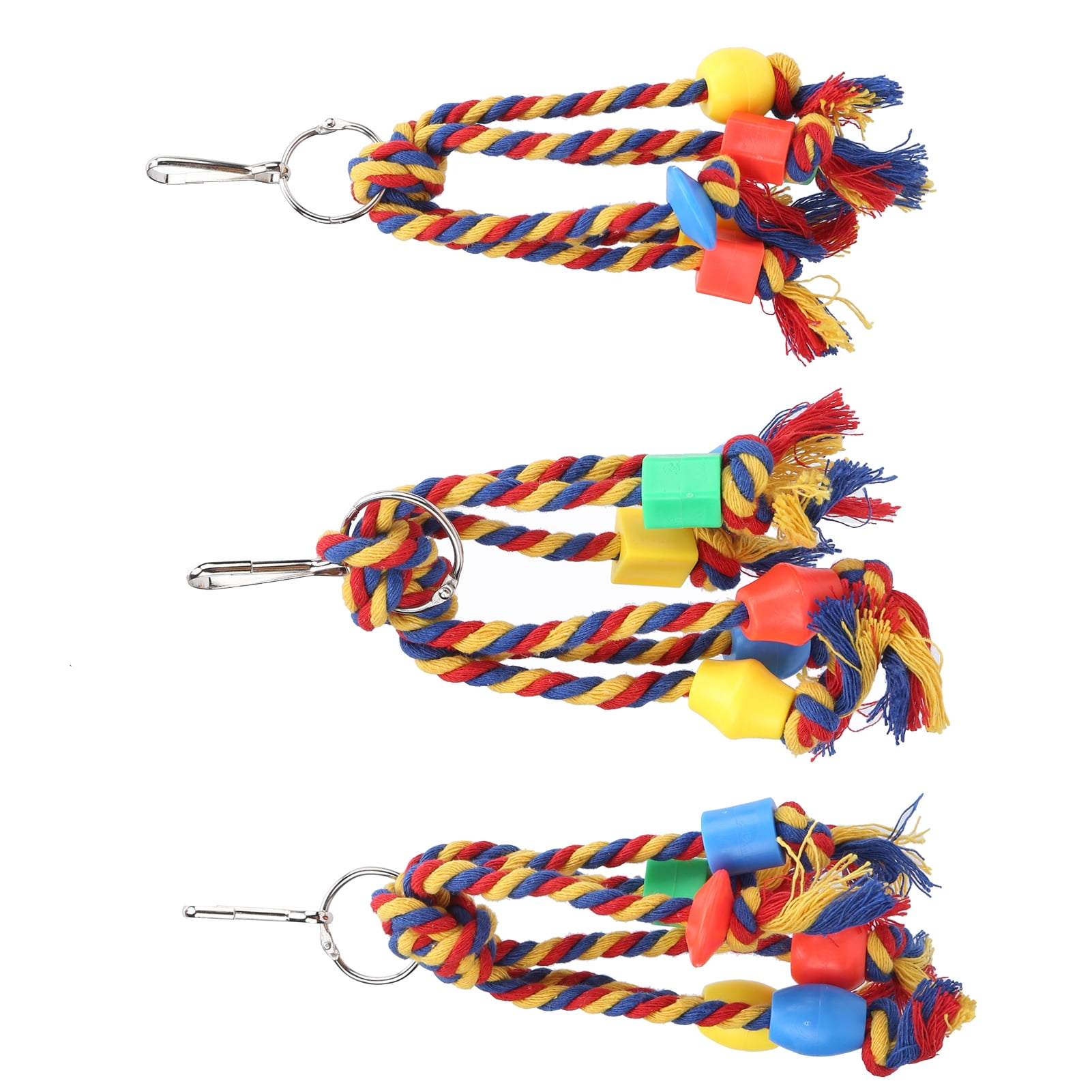 BOKYAN Bird Chewing Toy Colorful Cotton Rope 3-String Set Plastic Beads ...