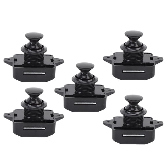 BOKYAN Cabinet Door Push Button Latch Zinc Alloy Exquisite Cupboard Knob Lock for RV Motorhome Camper Caravan Home Yachts, Fits 15-18mm Door Thickness, Easy Install Hardware, Black, 5 Pack