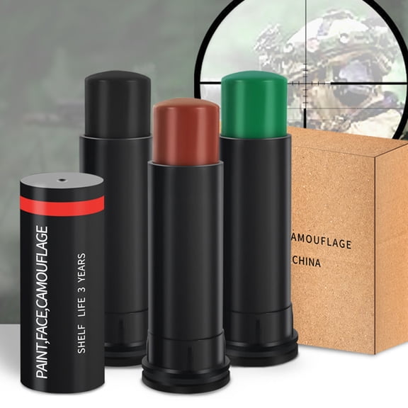 BOKYAN Camo Face Paint Sticks 3 Colors Green Brown Black Hunting Paintball Airsoft Woodland Makeup Jungle Camouflage Face Paint Roll Tactical Accessory