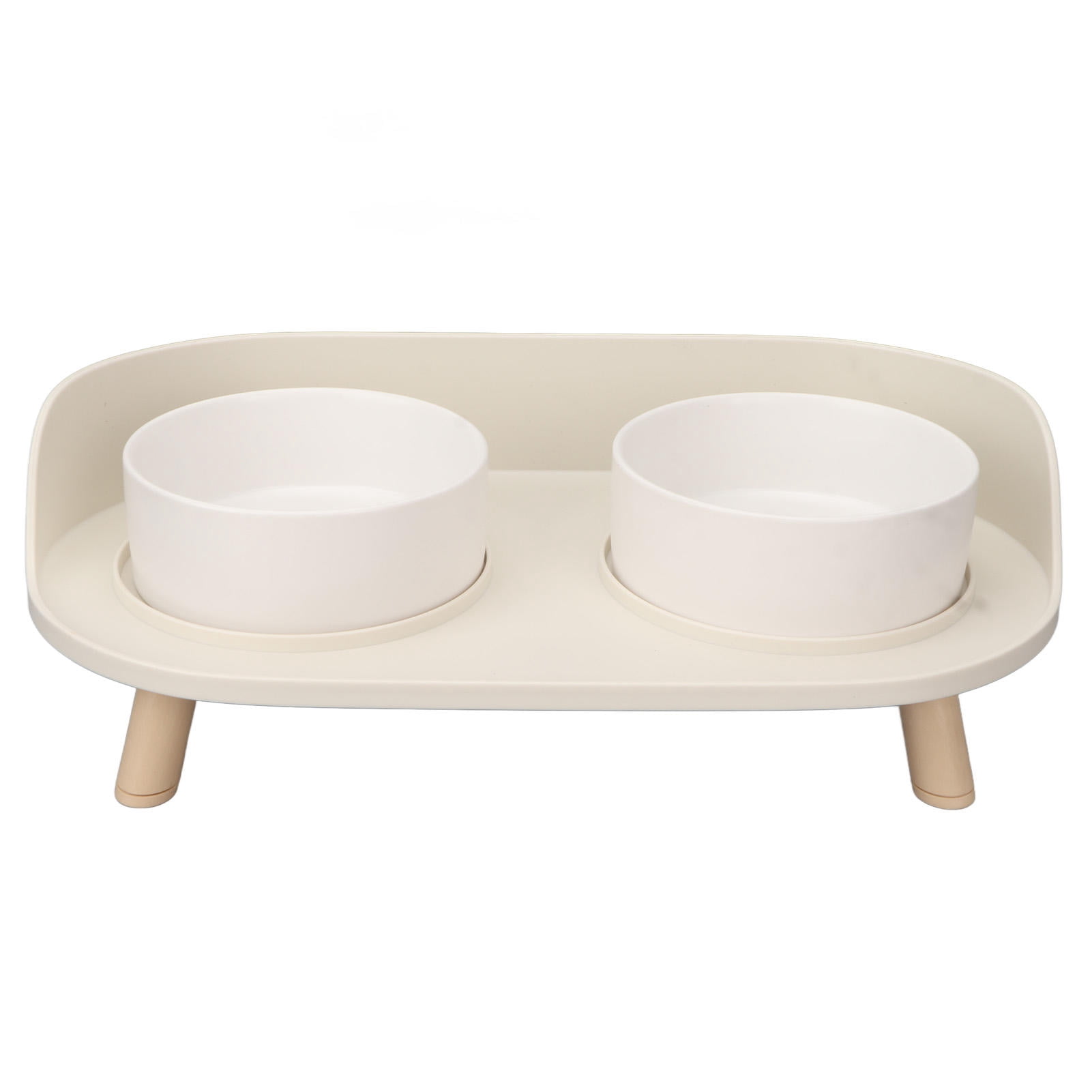 BOKYAN Ceramic Raised Cat & Dog Bowls – Anti‑Slip, Double‑Bowl, Cervical Spine Support, Spill‑Proof, Easy to Clean – White