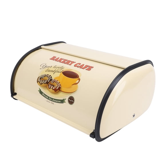 BOKYAN Champagne Drum-Type Metal Bread Box for Kitchen Countertop Bread Storage Bin Organizer with Exquisite Doughnut Pattern Space Saving Decor - 13.4 x 9.1 x 5.7 Inches