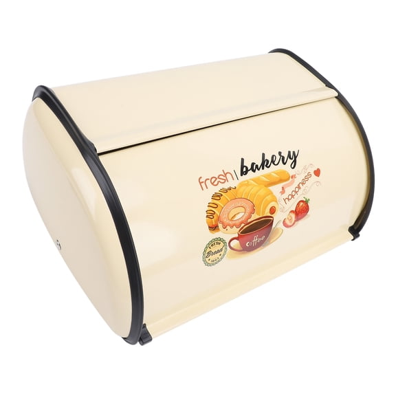 BOKYAN Champagne Drum-Type Metal Bread Box for Kitchen Countertop Bread Storage Bin Organizer with Exquisite Strawberry Pattern Space Saving Decor - 13.4 x 9.1 x 5.7 Inches
