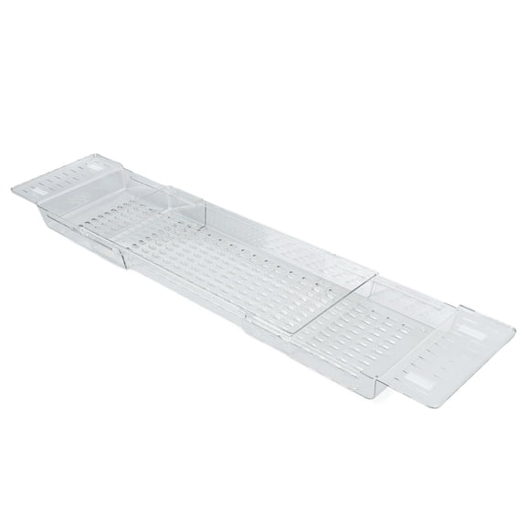 BOKYAN Clear Bathtub Tray Table Extendable Draining Large Capacity Waterproof Bath Shelf Organizer 22.2 to 31.5 inches / 56.5 to 80 cm