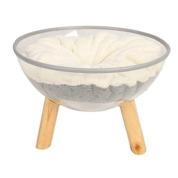 BOKYAN Clear Capsule Cat Bed  Transparent, Elevated, Durable Pine & PVC Design with NonSlip Base, Stylish Modern Look