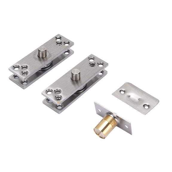 BOKYAN Concealed Door Pivot Hinge Stainless Steel 360 Degree Rotation Hidden Hinges for Bookcases Hardware Kit with 220LBS Load Capacity Crash Proof Beads Included 2 Pack Silver