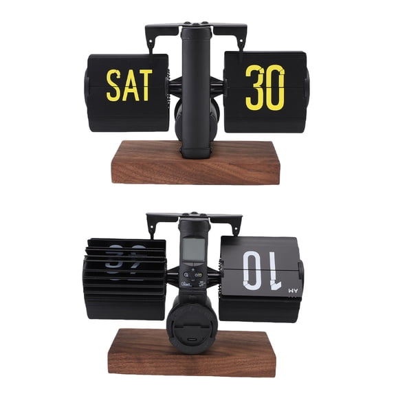 BOKYAN Creative Calendar Retro Auto Flip Desk Clock Large Number Battery Powered Digital Mechanical Table Clock for Home Office Decor 12 Hour Black