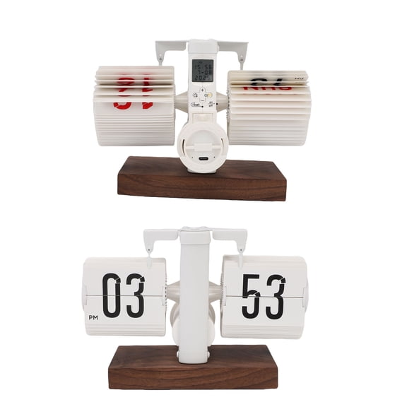 BOKYAN Creative Calendar Retro Auto Flip Desk Clock Large Number Battery Powered Digital Mechanical Table Clock for Home Office Decor 12 Hour White
